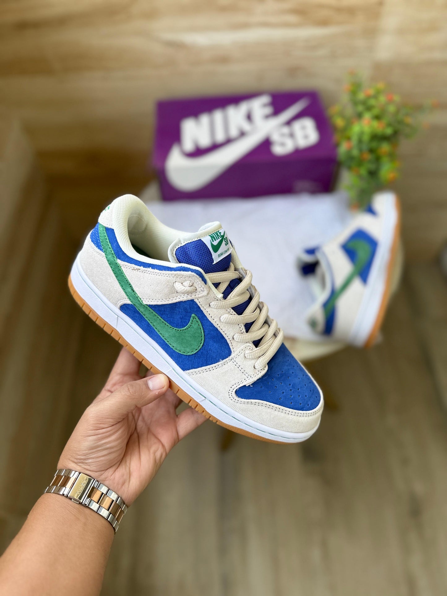 Nike SB Dunk Low β Beige Blue Green Suede Skate Sneakers