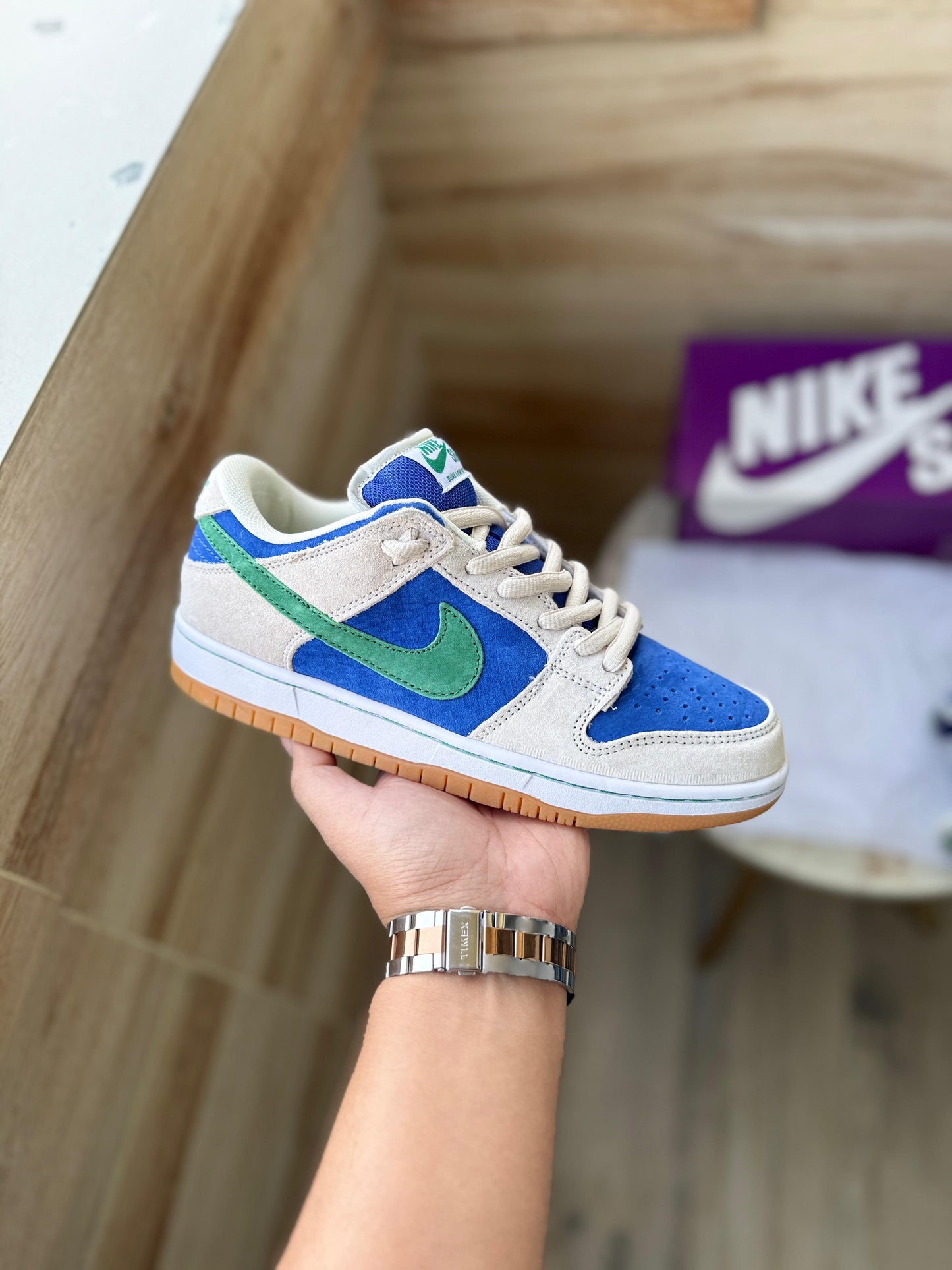 Nike SB Dunk Low β Beige Blue Green Suede Skate Sneakers