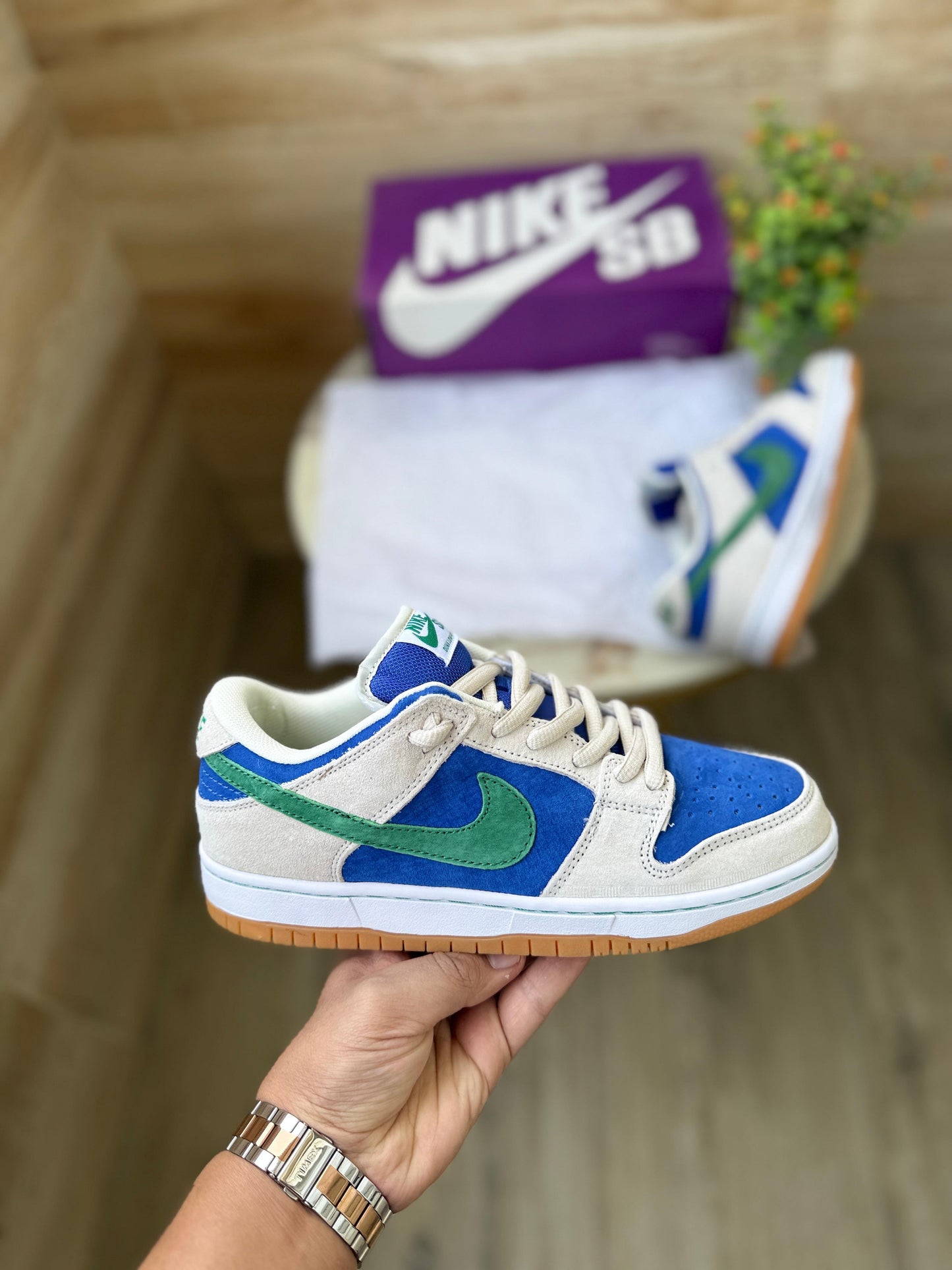 Nike SB Dunk Low β Beige Blue Green Suede Skate Sneakers