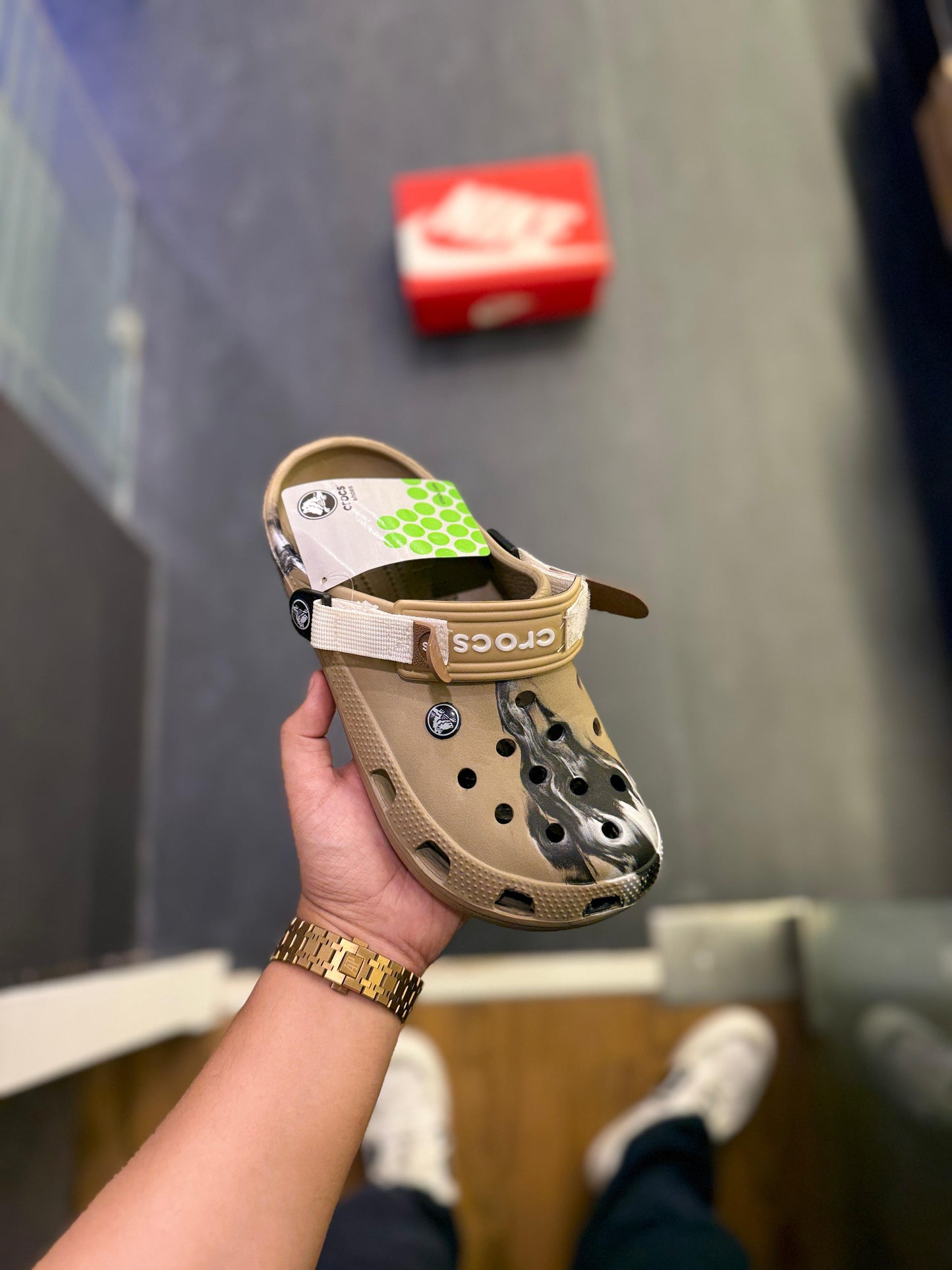 π€ Original Crocs Unisex Clog β Beige with Black & White Paint Splash