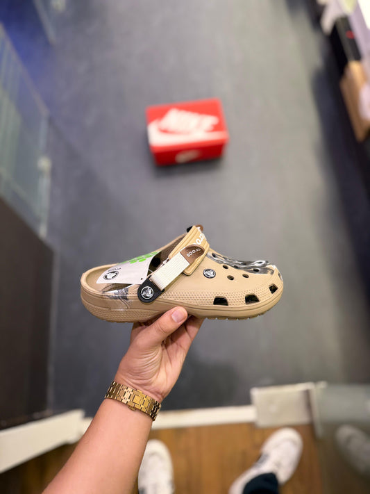 ๐ค Original Crocs Unisex Clog โ Beige with Black & White Paint Splash