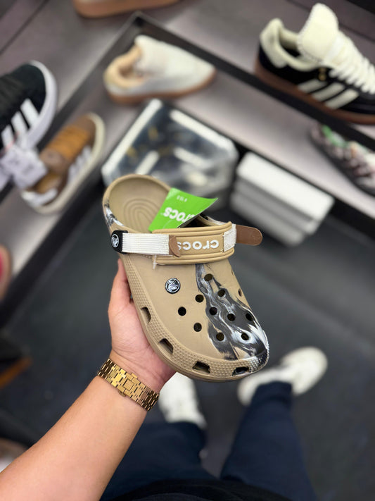 ๐ค Original Crocs Unisex Clog โ Beige with Black & White Paint Splash
