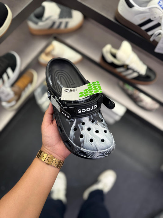 ๐ค Original Crocs Unisex Clog โ Black with White Paint Splash Design