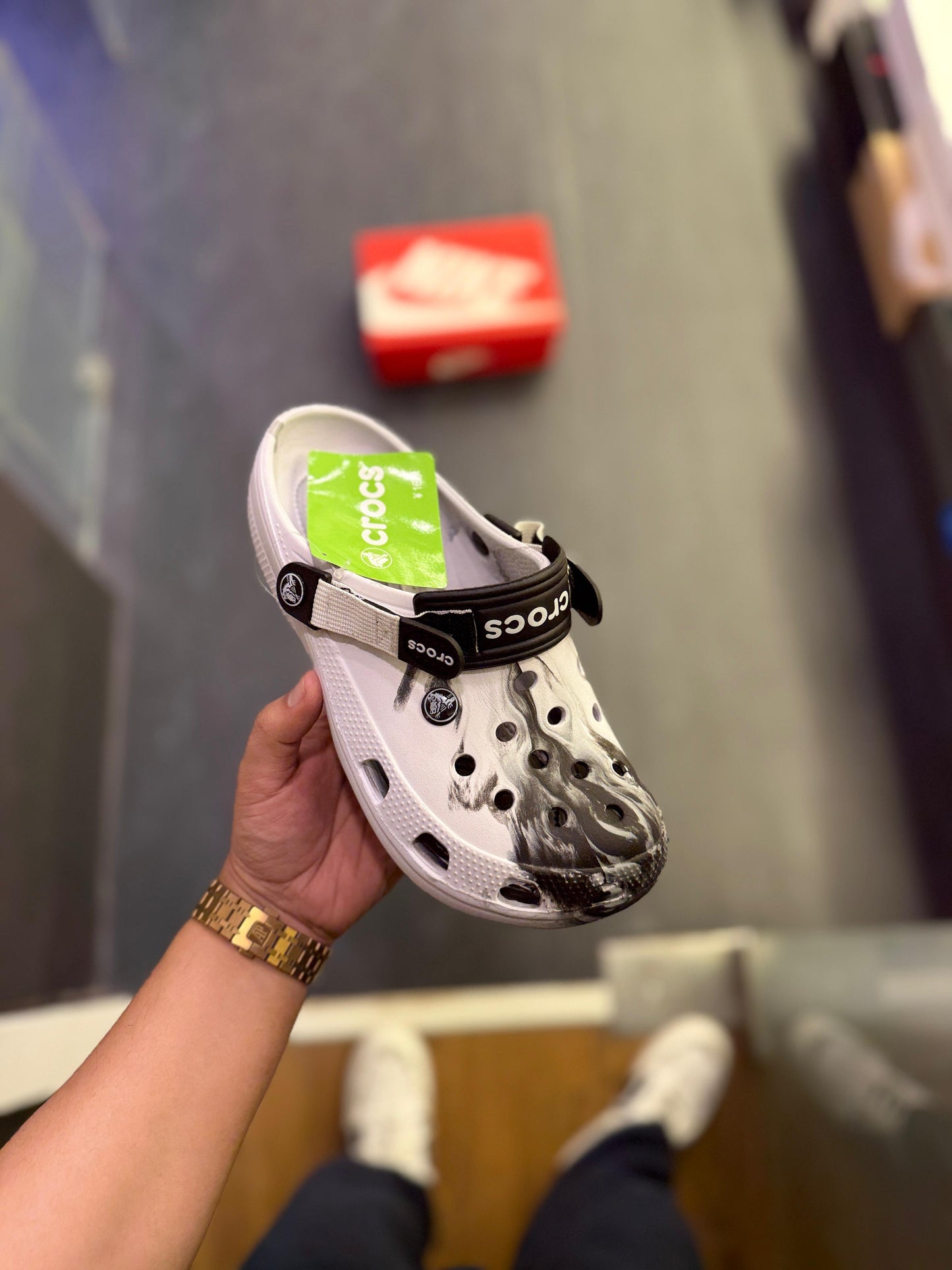 Original Crocs Unisex Clog - White with Black Paint Splash Design