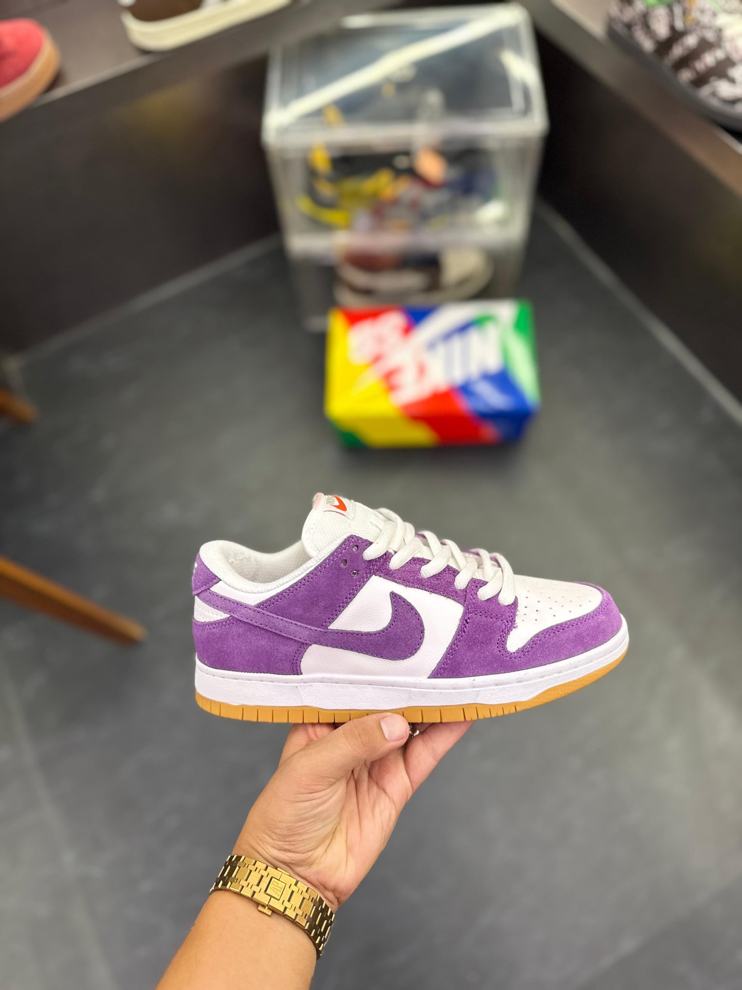 π Nike SB Dunk Low β Purple Suede with White Leather & Gum Sole
