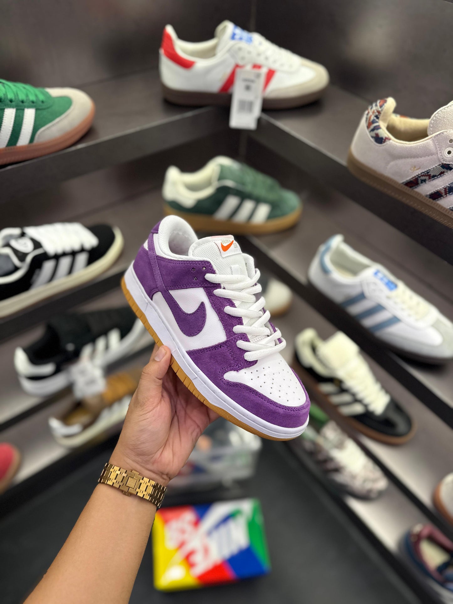 π Nike SB Dunk Low β Purple Suede with White Leather & Gum Sole